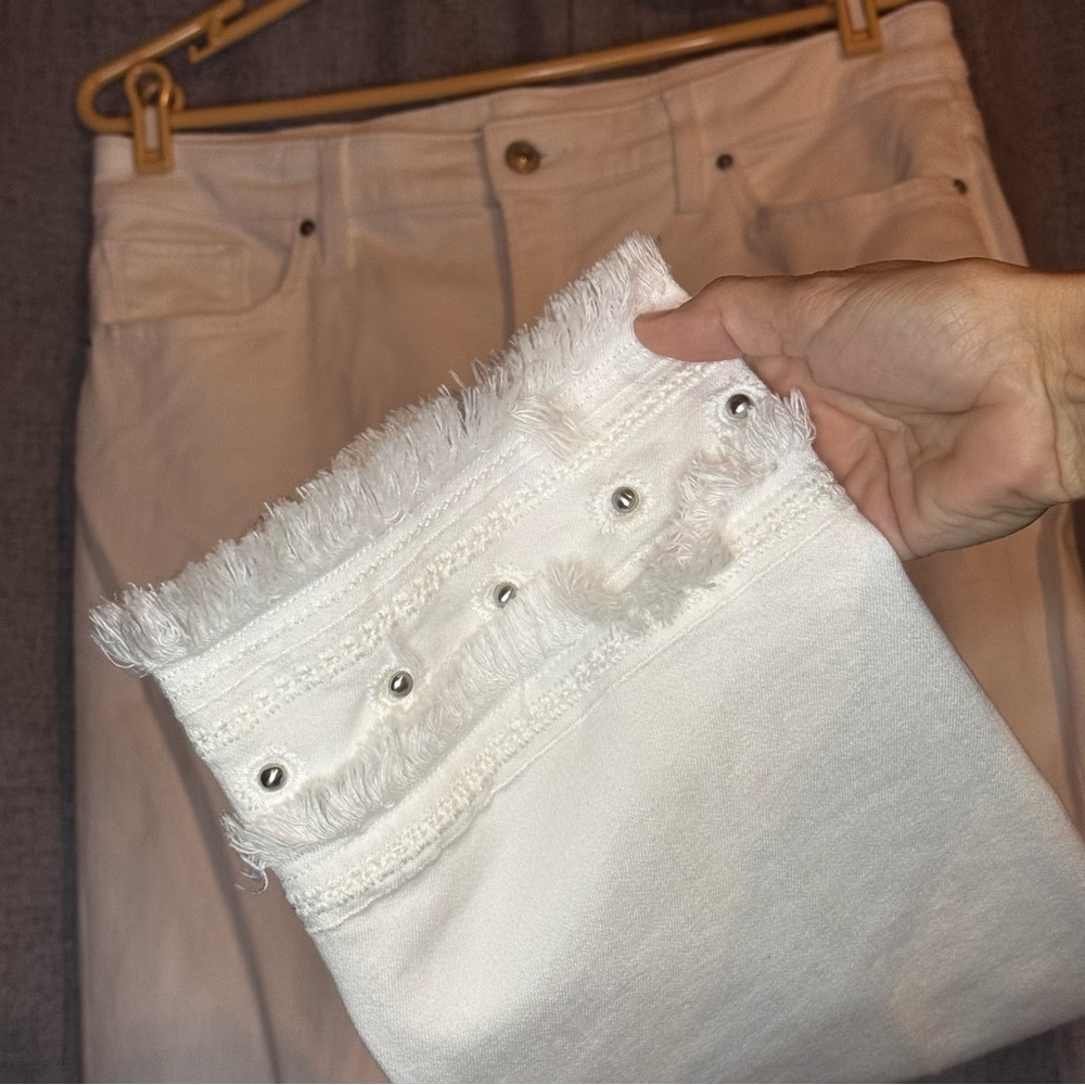 Chico's White Cropped Jeans with Beaded Fringe Hem - Picture 6 of 9
